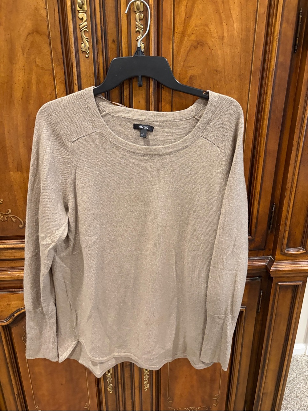 Apt. 9 Taupe Crewneck Long-Sleeve Sweater